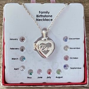 Necklace Locket Family Birthstone Silver "Love" Heart